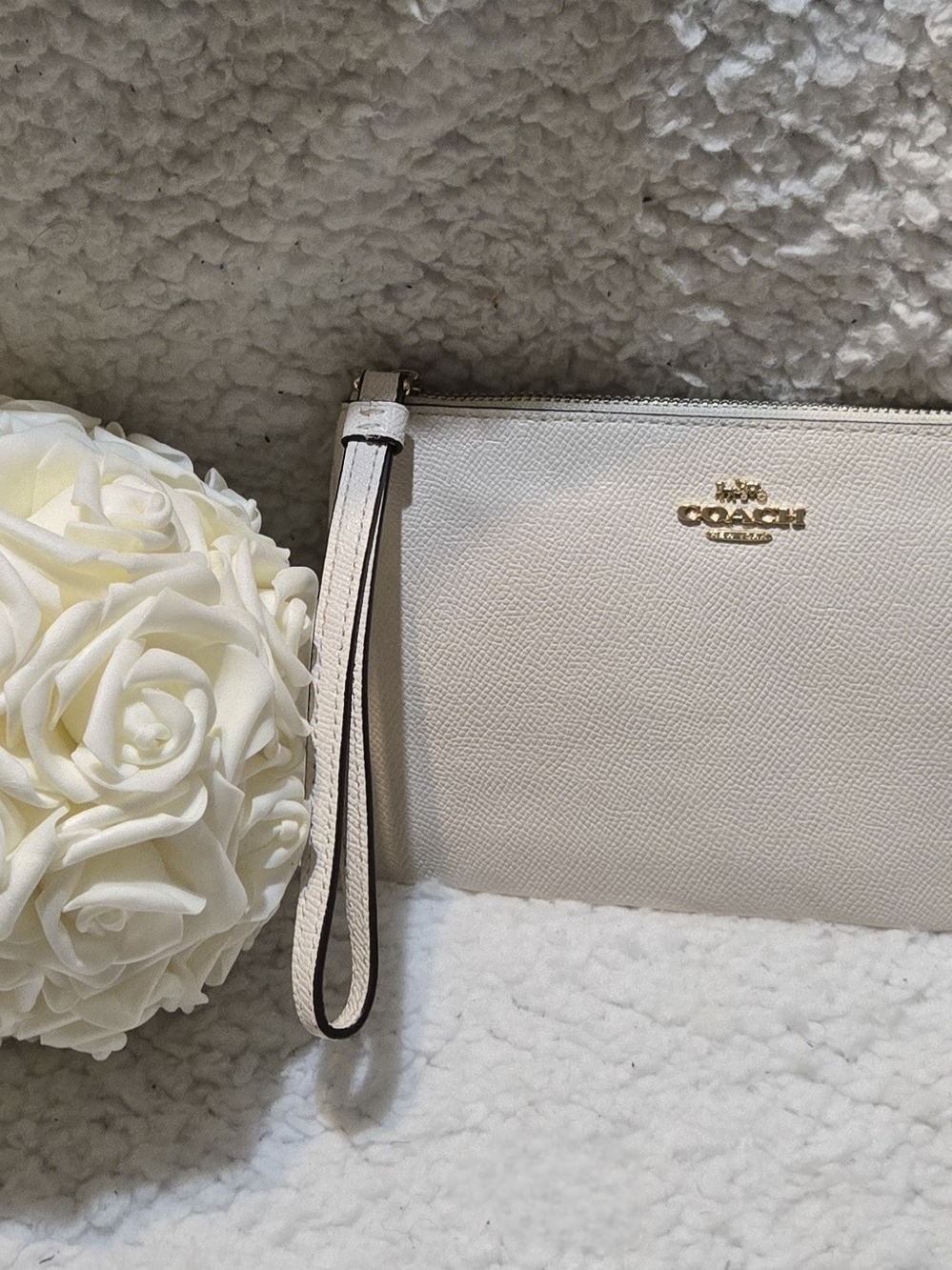 Coach Pebbled Leather Wristlet with Gold Logo